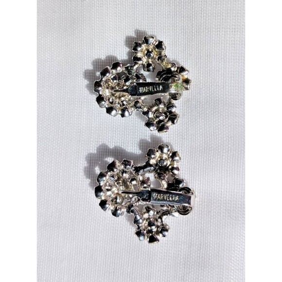 Vintage MARVELLA Rhinestone Clip On Earrings Silver Tone Unique ESTATE Jewelry - Picture 3 of 4